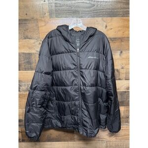 Eddie Bauer Mens Black Hooded Puffer Down Jacket EB650 Size XXL